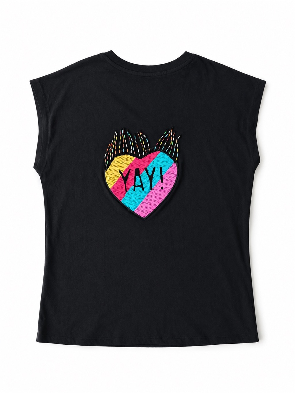 Tropicália Reworked Brave Soul London “YAY!” Beaded Heart T-Shirt